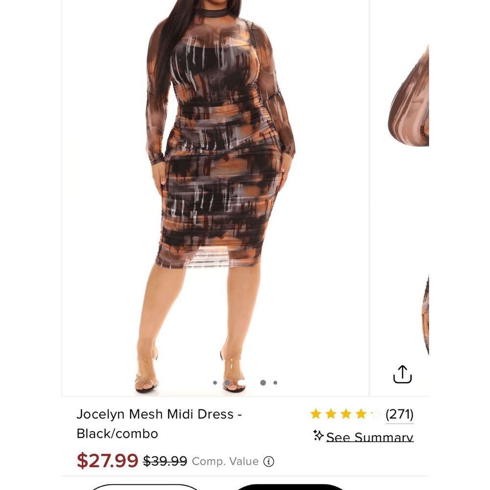jocelyn Black and Brown Brushstroke Mesh Midi Dress